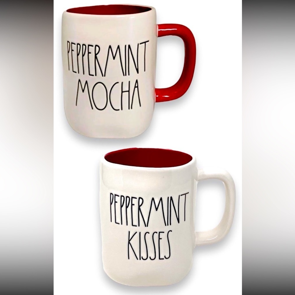 *(2) Rae Dunn Mugs Peppermint Mocha & Peppermint Kisses